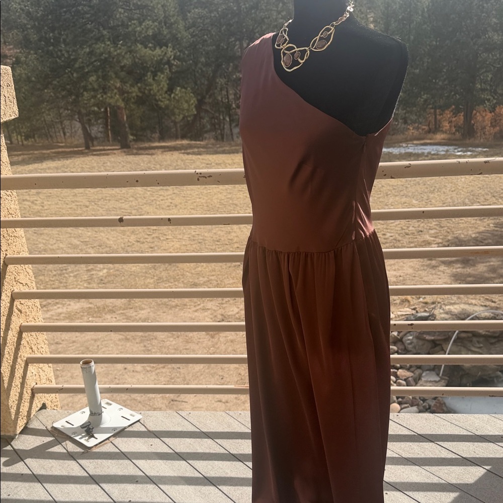 Ann Taylor Rich Copper Brown One-Shoulder Dress (NWT) - Picture 4 of 5